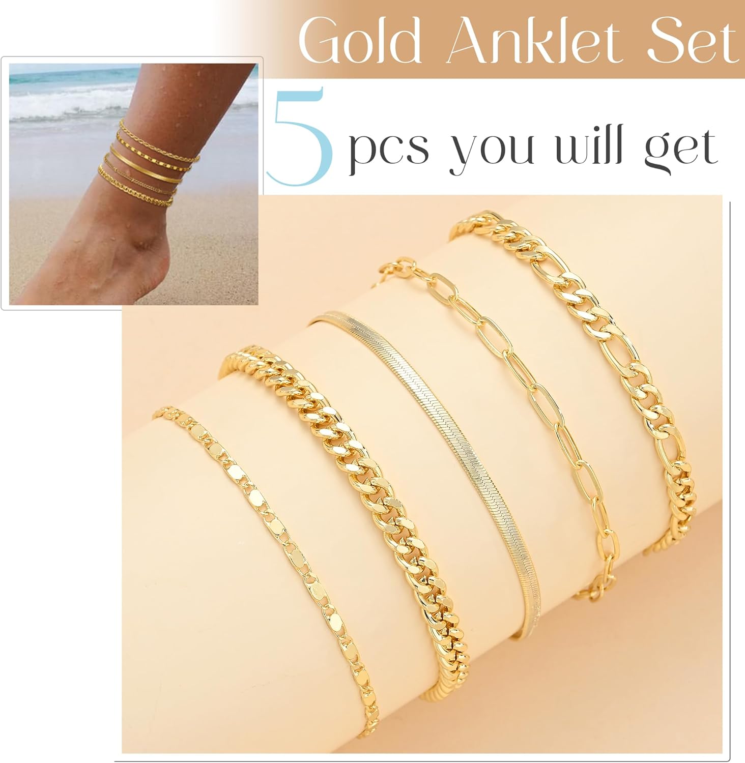 Chic Gold Ankle Bracelets Set